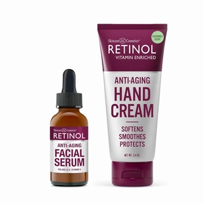 Retinol Anti-Wrinkle Facial Serum – Vitamin-Enriched, Smoothes Fine Lines & Wrinkles   Retinol Anti-Aging Hand Cream - Conditions & Protects Skin, Nails & Cuticles