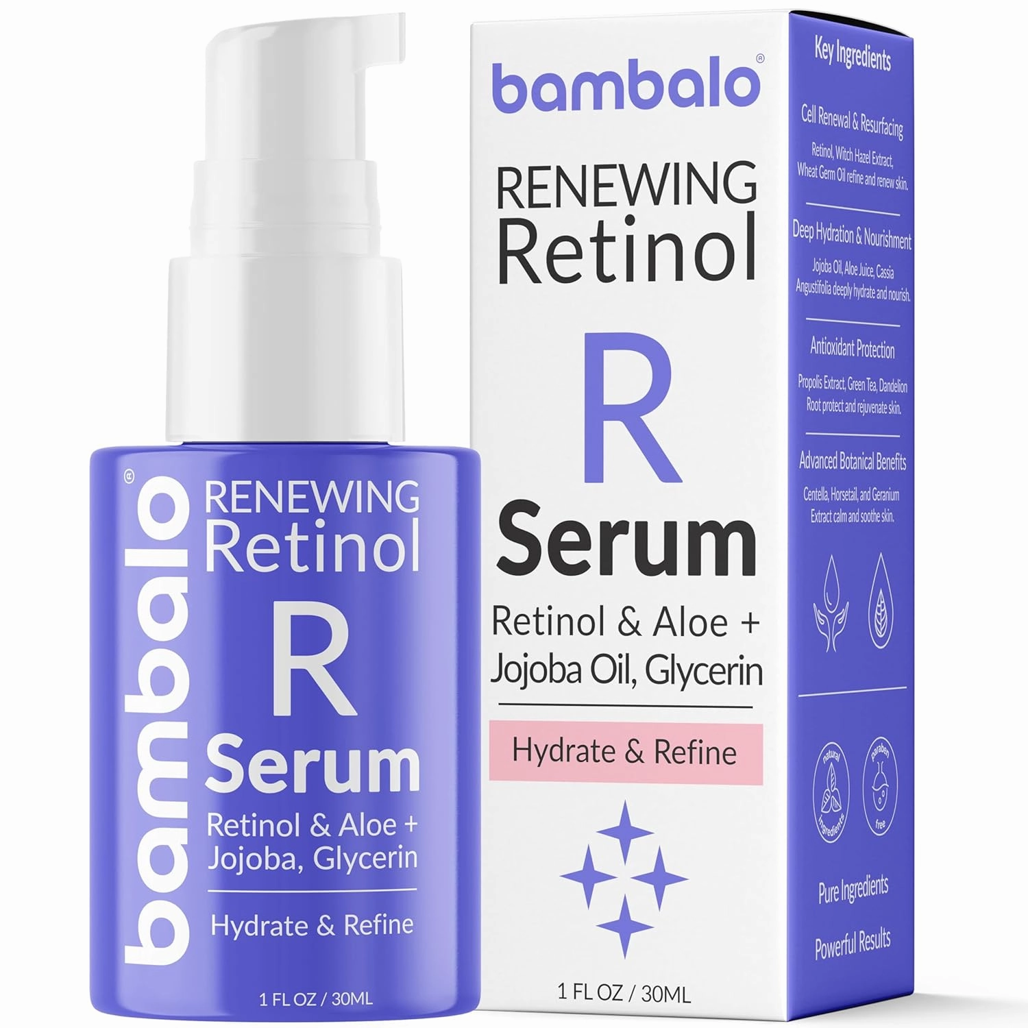Retinol Face Serum With Witch Hazel, Jojoba Oil, Aloe Vera, Propolis, Vitamin E & Botanical Extracts - Smooth Texture & Hydrate Skin - 1 FL OZ / 30ML