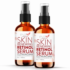 Retinol Serum by Eva Naturals - 2.5% Retinol Serum for Face with Hyaluronic Acid, Vitamin E & Organic Aloe - Retinol Face Serum that Reduce Wrinkles, Fine Lines & Dark Spots - Anti Aging Serum, 2 Pack