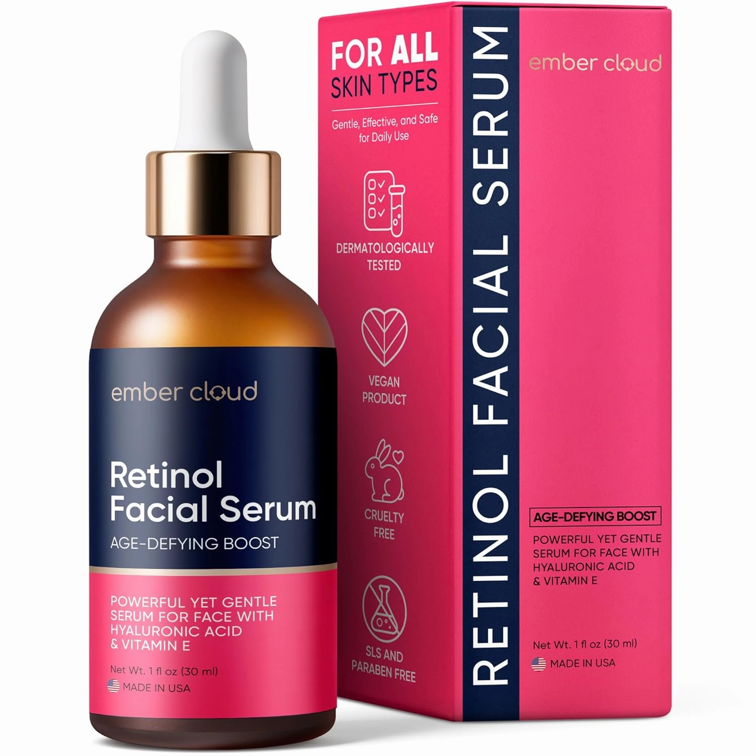 Retinol Serum for Face (1Oz) with Hyaluronic Acid, Vitamin E & Aloe Vera - Anti-Aging Serum