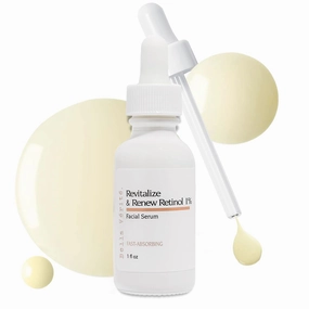Revitalize & Renew 1% Retinol Serum - Anti Aging Skincare w/Niacinamide & Bakuchiol, Targets Fine Lines & Wrinkles, For an Even & Radiant Complexion. Lightweight Formula, 1 Oz