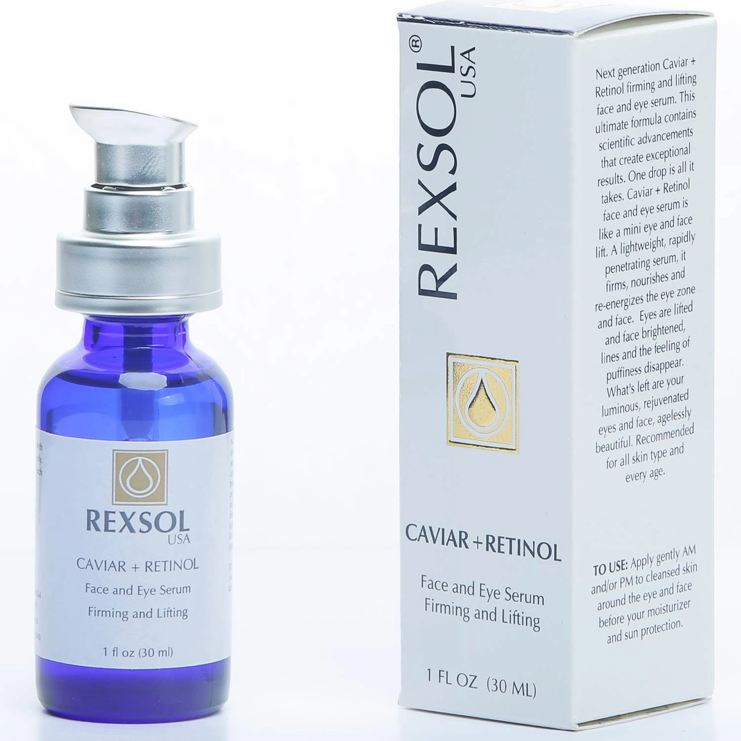 REXSOL CAVIAR   RETINOL Face and Eye Serum Firming and Lifting | With Vitamin C, Vitamin E & Vitamin A | Hybrid Sunflower & Caviar Oil | Revives the tone and texture of youthful skin. (30 ml/1 fl oz)