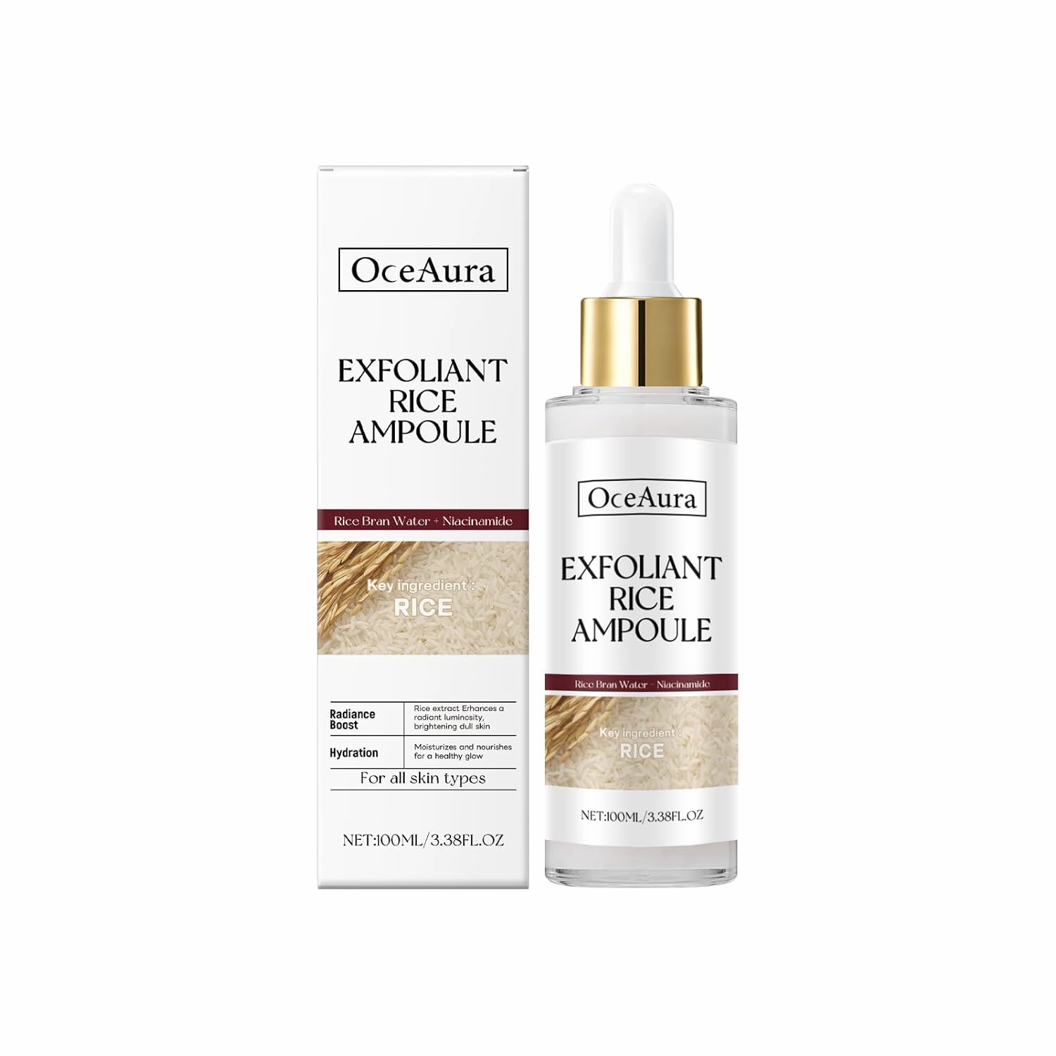 Rice skin Brightening Facial Essence, Exfoliating Serum with Glycerin 100ml*2