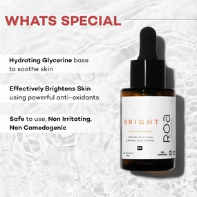 ROAAA Skincare BRIGHT 10% Vitamin C face serum for Men and women 30ml | Brightening glow Vitamin C face serum for dry sensitive or combination skin with Orange, Kakadu plum and Camu Camu extract