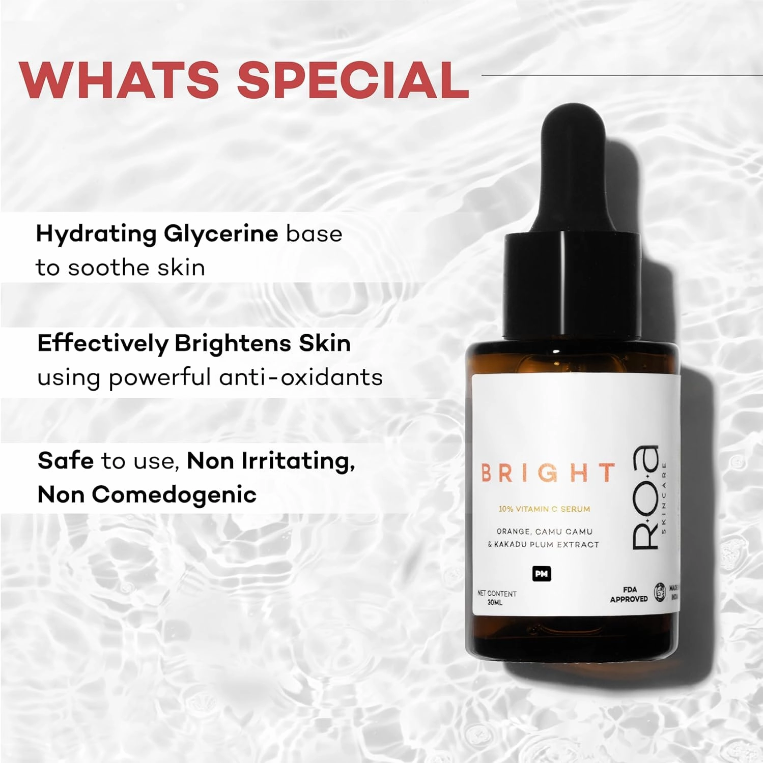 ROAAA Skincare BRIGHT 10% Vitamin C face serum for Men and women 30ml | Brightening glow Vitamin C face serum for dry sensitive or combination skin with Orange, Kakadu plum and Camu Camu extract