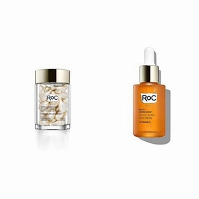 RoC AM to PM Glow   Smooth Serum Bundle: RoC Vitamin C Serum for Day   Retinol Serum Night Capsules for fine lines, wrinkles, and uneven tone