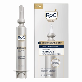 RoC Derm Correxion Fill   Treat Advanced Retinol Serum with Hyaluronic Acid for Forehead Wrinkles, Crow's Feet, Eleven Wrinkles, and Laugh Lines, Stocking Stuffer, 15ml