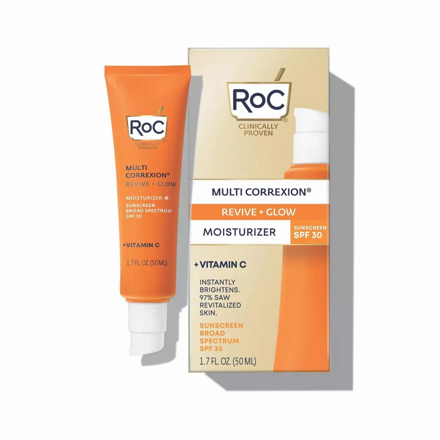 RoC Multi Correxion Revive   Glow, 10% Active Vitamin C Serum for Face, Daily Anti-Aging Wrinkle & Skin Tone Skin Care Treatment, Brightening Serum for Dark Spots, Sunscreen SPF 30, 1.7 OZ