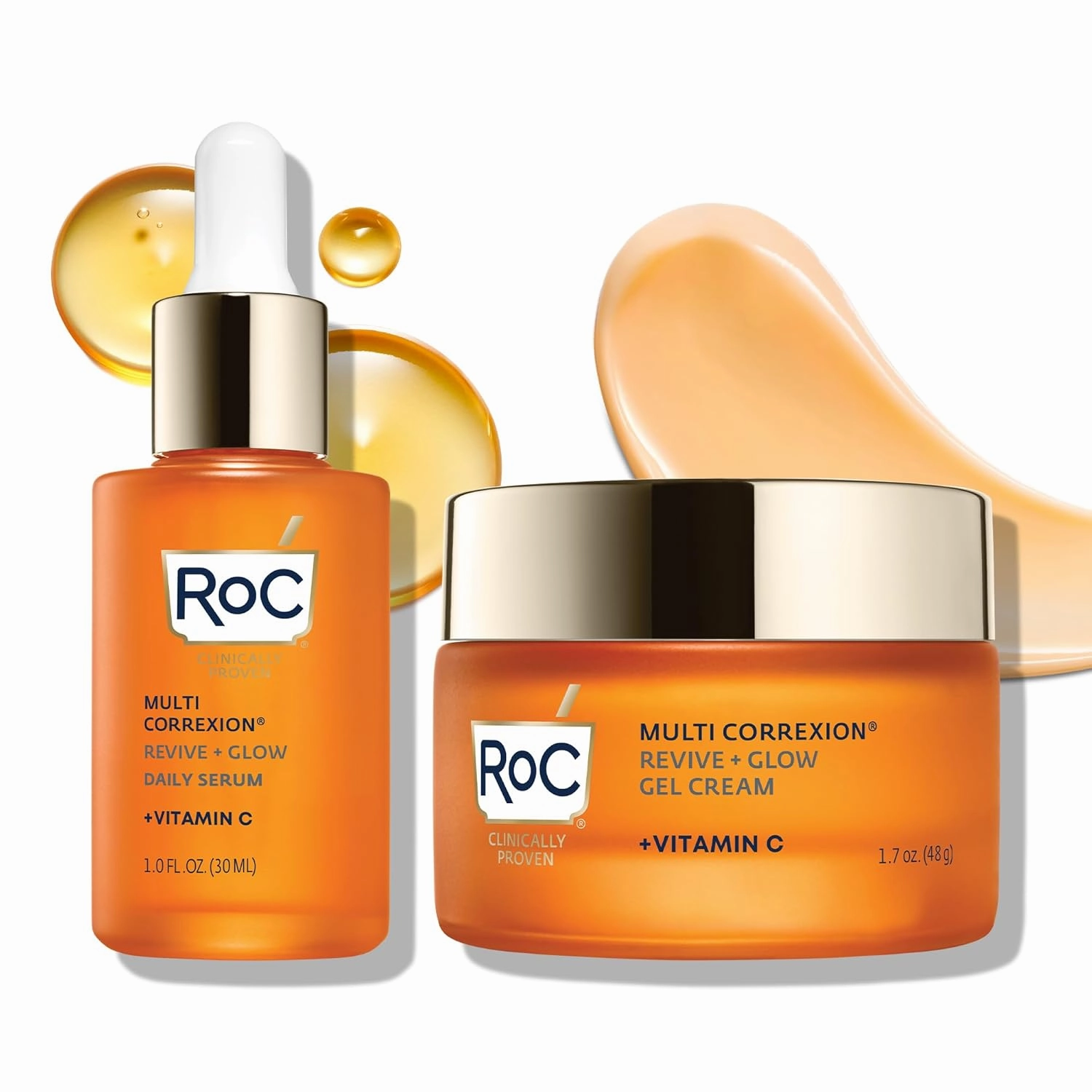 RoC Multi Correxion Revive   Glow Skin Care Regimen Bundle: Vitamin C Serum for Face   Vitamin C Cream for Tighter, Brighter Skin