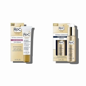 RoC Retinol Correxion Under Eye Daily Wrinkle Cream, 0.5 oz (Packaging May Vary) Retinol Correxion Deep Wrinkle Retinol Face Serum with Ascorbic Acid, 1 Ounce Bundle (Packaging May Vary)