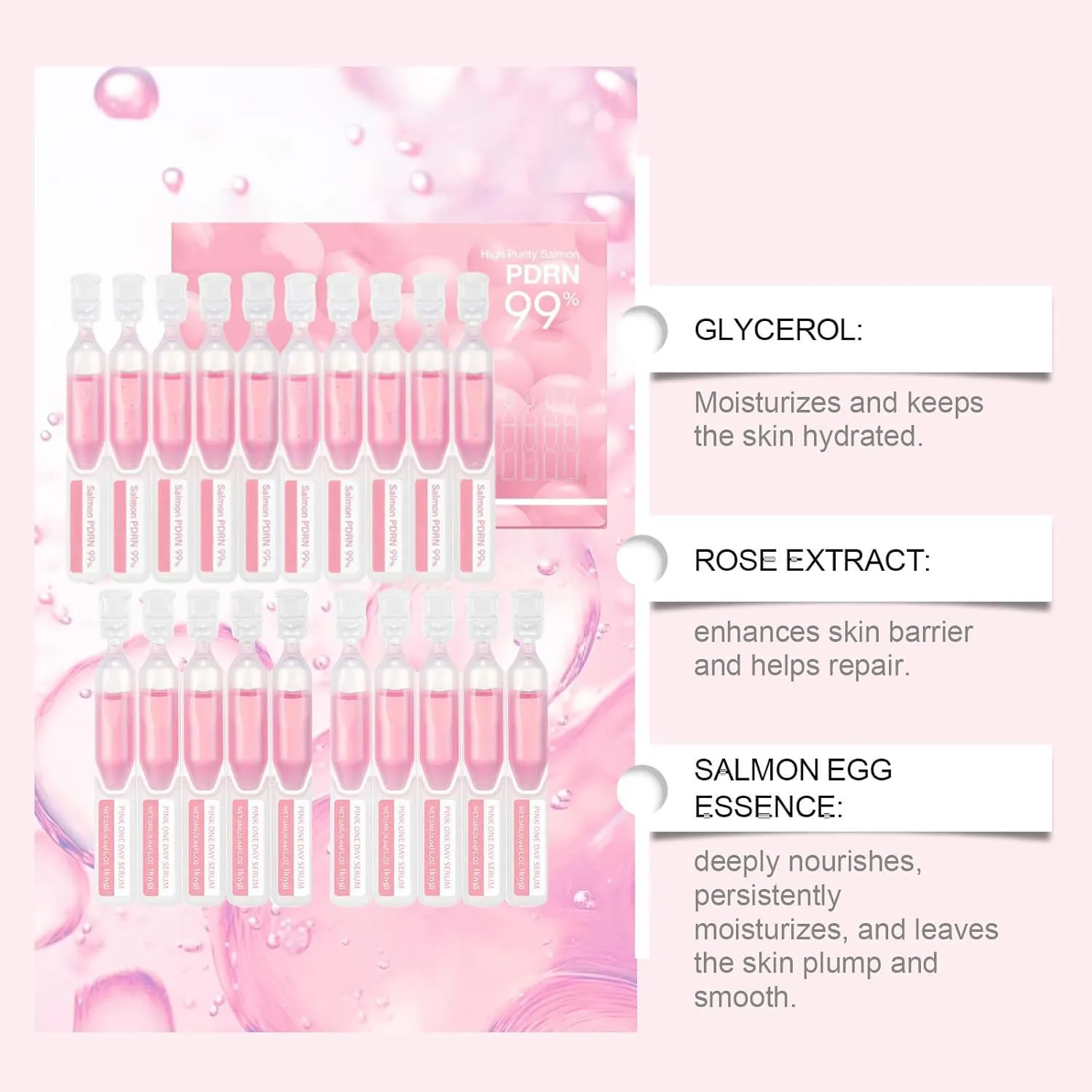 Salmon Pdrn Pink One Day Serum,Pdrn Pink Collagen Capsule Cream,Salmon Dna Repair Essence Ultra-Hydrating Vials,Moisturizer Firming Serum,Deep Hydration,Boosts Skinelasticity (2, Scented)