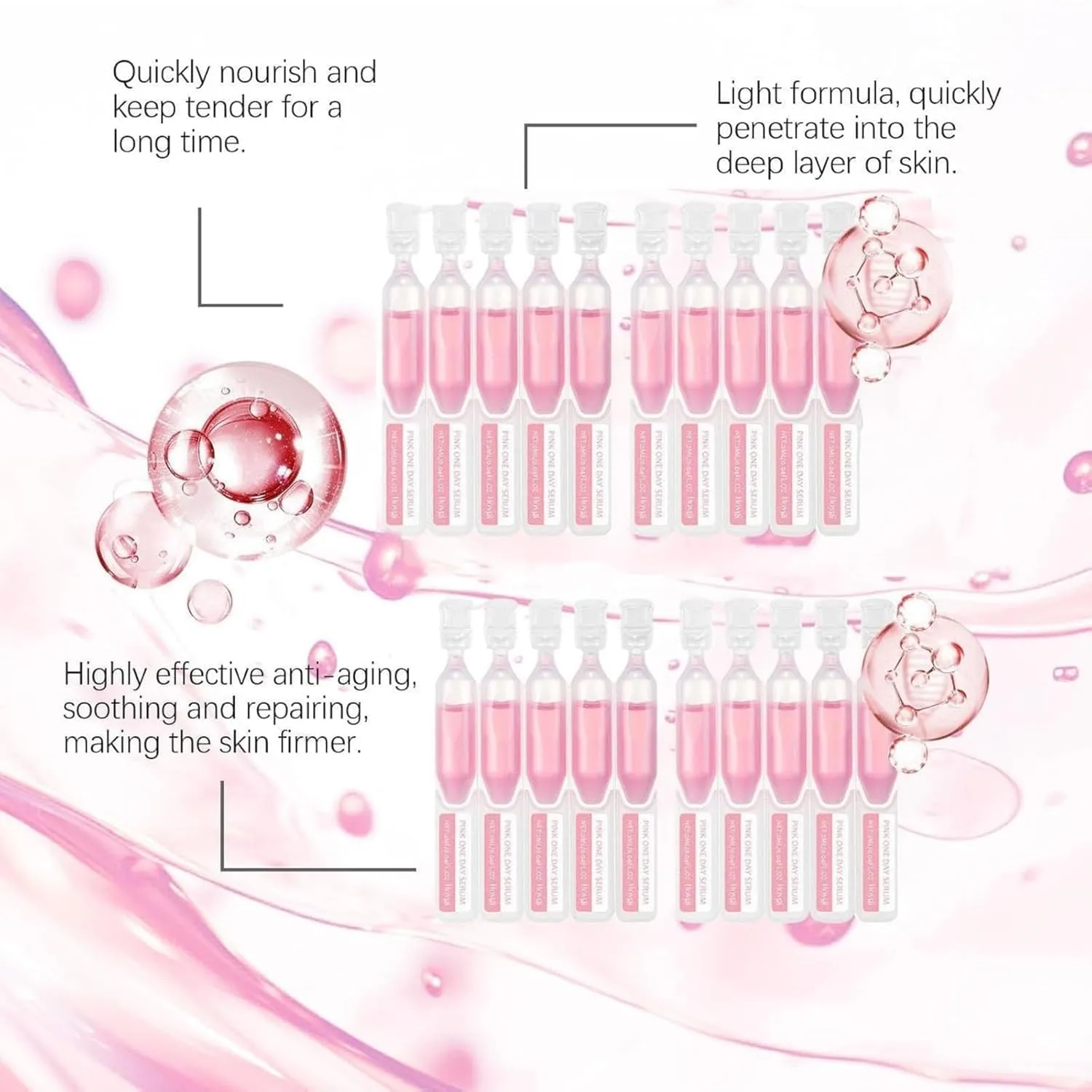 Salmon Pdrn Pink One Day Serum,Pdrn Pink Collagen Capsule Cream,Salmon Dna Repair Essence Ultra-Hydrating Vials,Moisturizer Firming Serum,Deep Hydration,Boosts Skinelasticity (2, Scented)