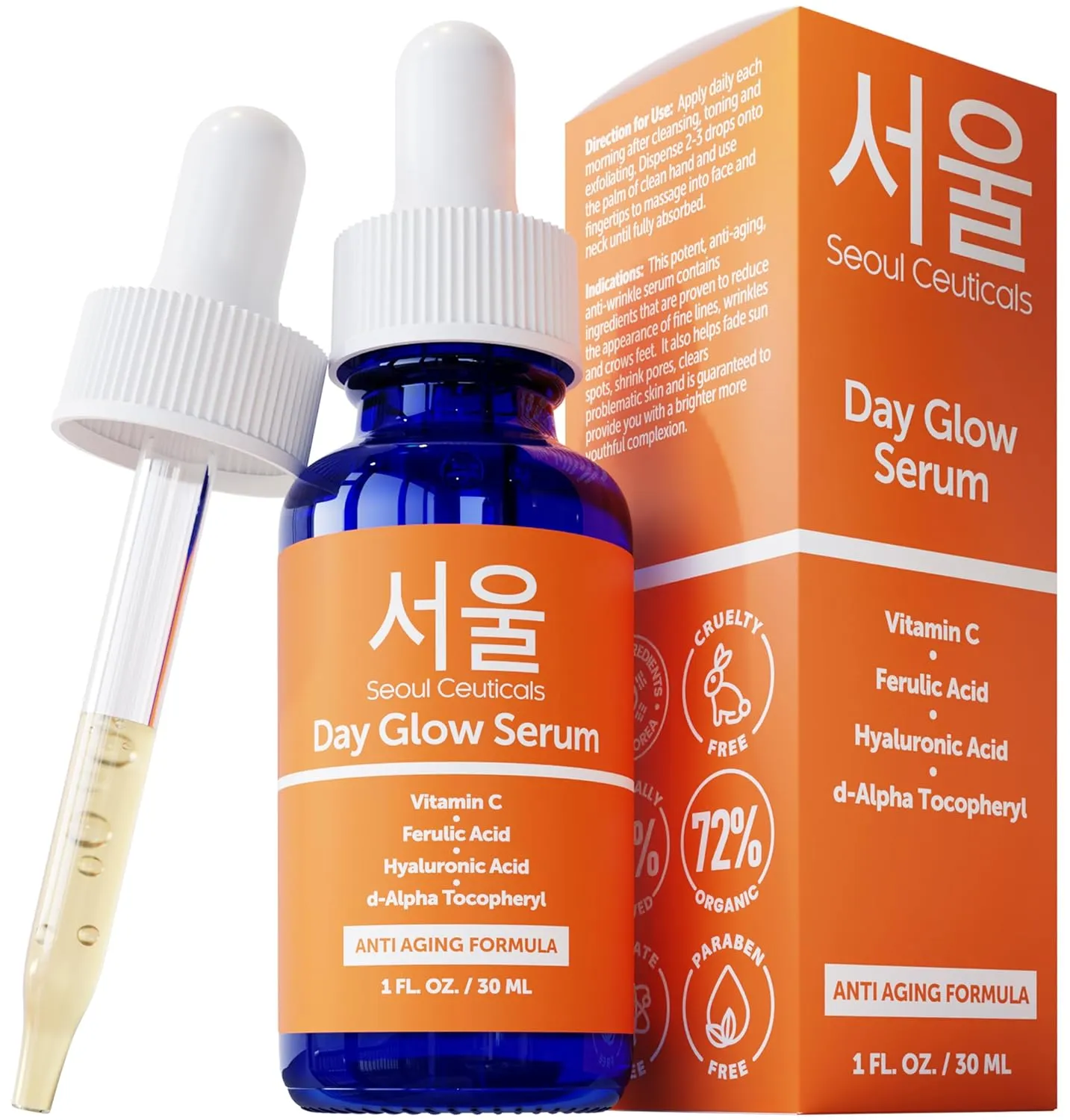 SeoulCeuticals Korean Skin Care 20% Vitamin C Hyaluronic Acid Serum   CE Ferulic Acid - Potent Anti Aging, Anti Wrinkle Korean Beauty 1oz