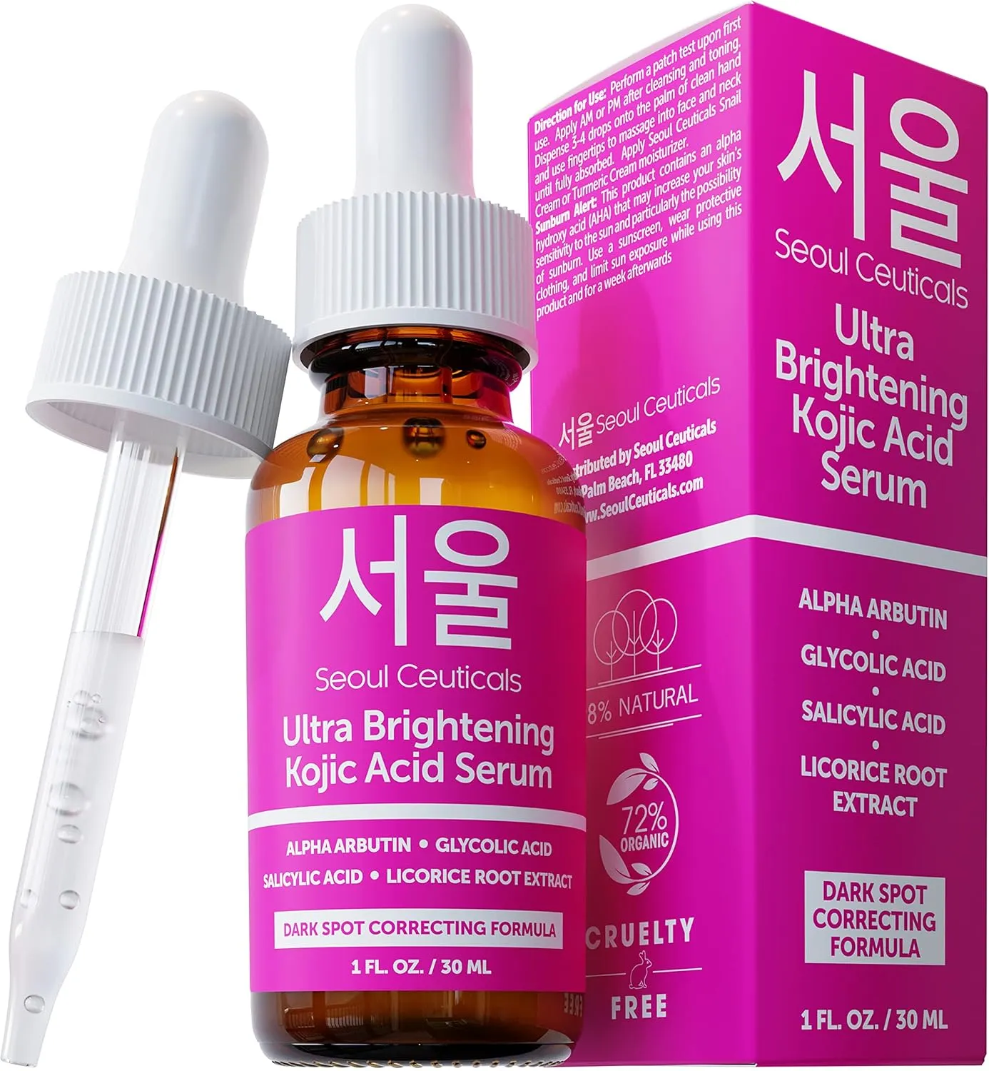 SeoulCeuticals Korean Skin Care Kojic Acid Serum Alpha Arbutin Serum – Dark Spot Remover Corrector Glycolic Acid Serum   Salicylic Acid K Beauty 1oz