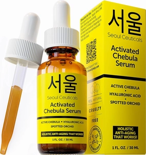 SeoulCeuticals Chebula Active Serum for Face - Korean Skin Care Anti Aging Natural K Beauty Skincare With Hyaluronic Acid   Spotted Orchid for Healthy, Youthful Glowing Skin 1oz