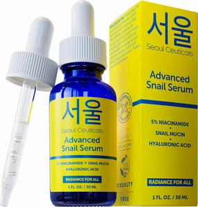 SeoulCeuticals Korean 5% Niacinamide   Snail Mucin 97.5% Essence Serum   Hyaluronic Acid, Cruelty Free Korean Skin Care, Natural & Organic Anti Aging Face Serum for Dull Skin, K Beauty 1oz