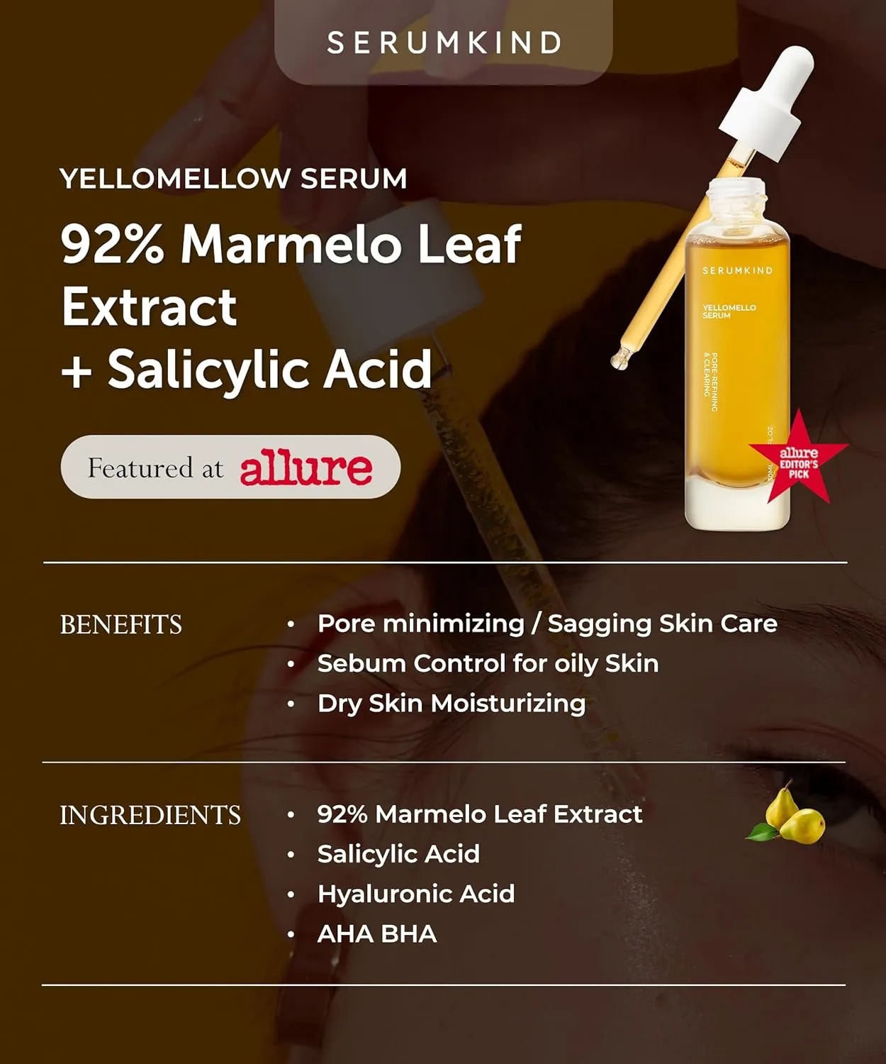 SERUMKIND Pore tightening and Refining Serum Korean Face Skincare - Natural Salicylic acid - Yellowmello Extract 92% -1 fl.oz.