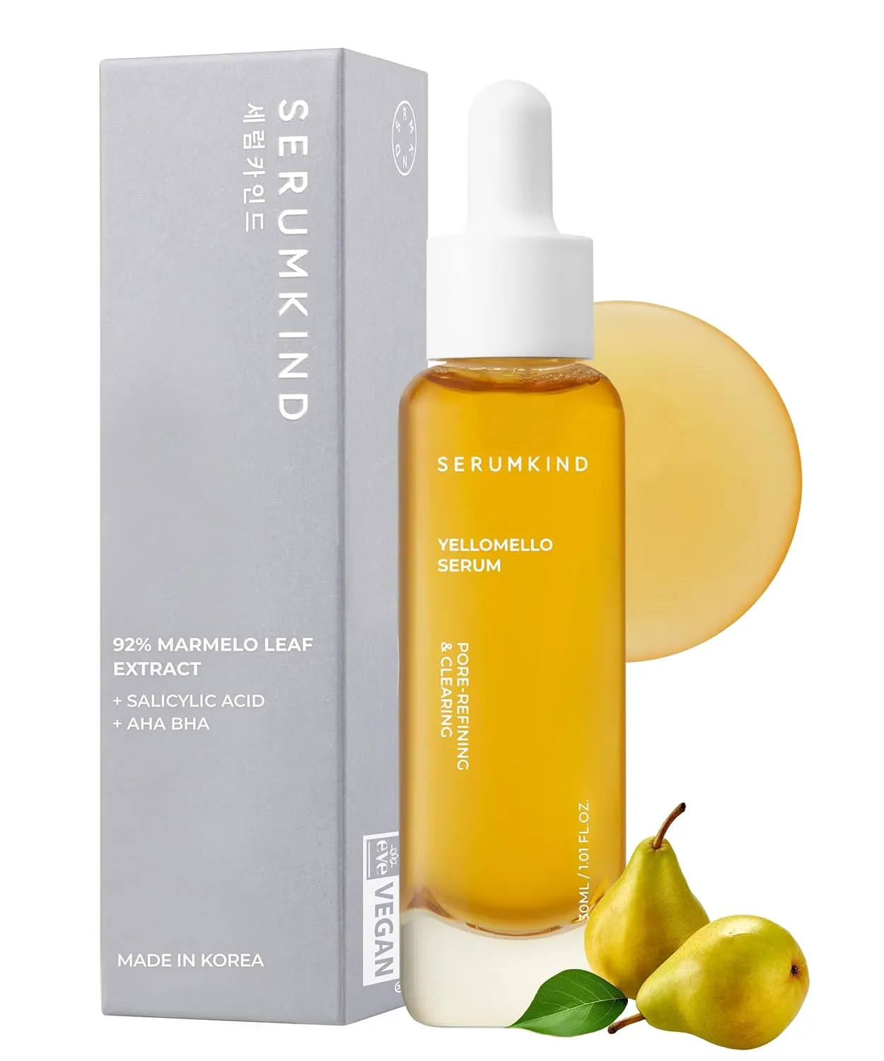 SERUMKIND Pore tightening and Refining Serum Korean Face Skincare - Natural Salicylic acid - Yellowmello Extract 92% -1 fl.oz.
