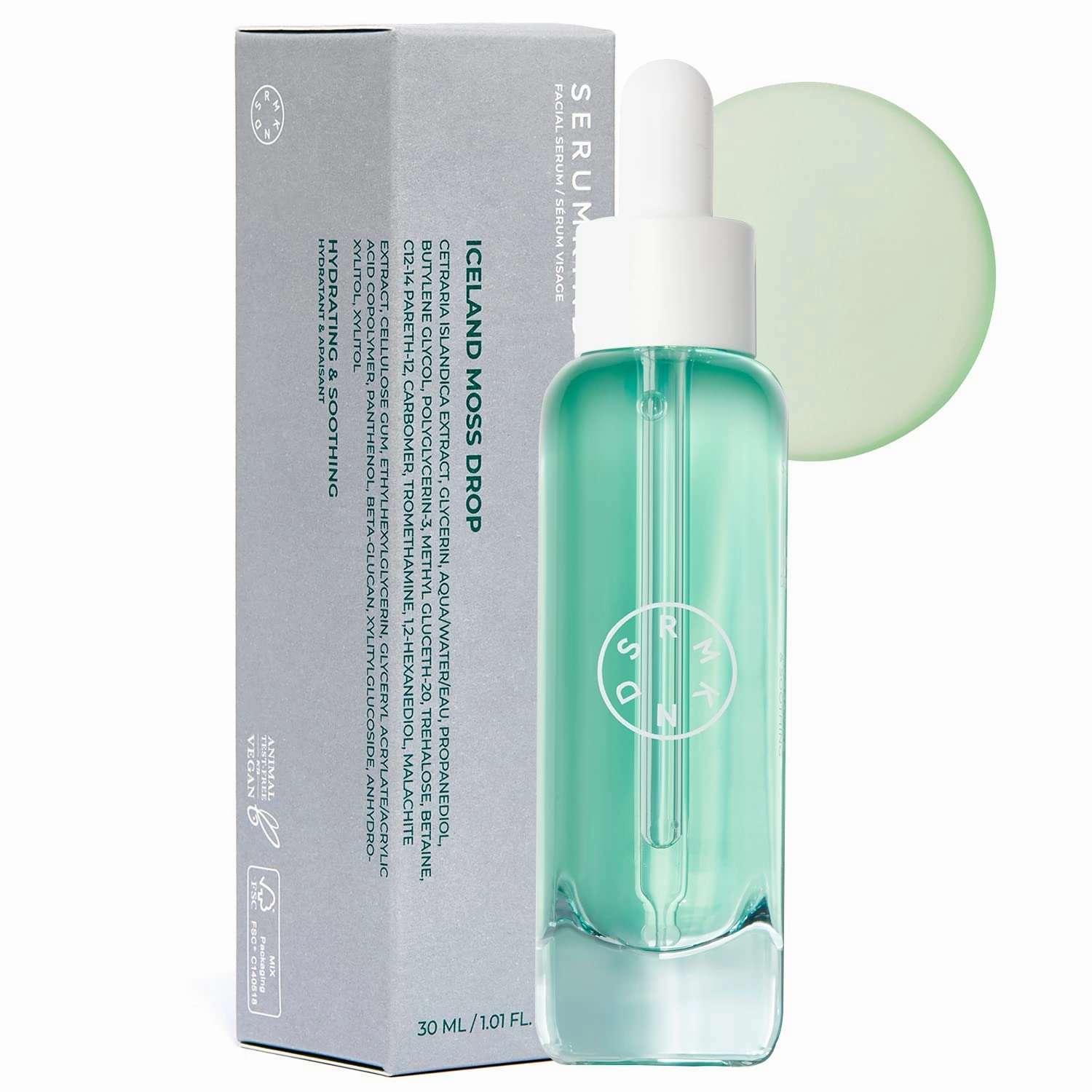 SERUMKIND Iceland Moss Serum - Soothing and Moisturizing Korean Face Serum 1.01 fl.oz. – Malachite, and Beta Glucan – Moisturize Flaky Skin - Vegan, Cruelty-Free, Unscented