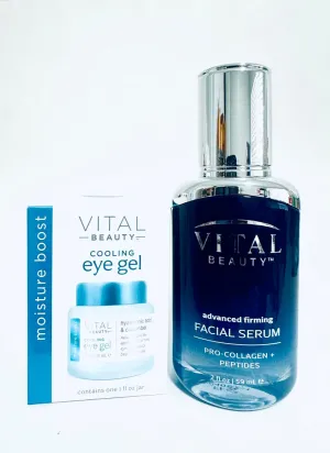 Set of Vital Beauty Advanced Firming Facial Serum and Cooling Eye Gel, total of 2 items. NO BOX
