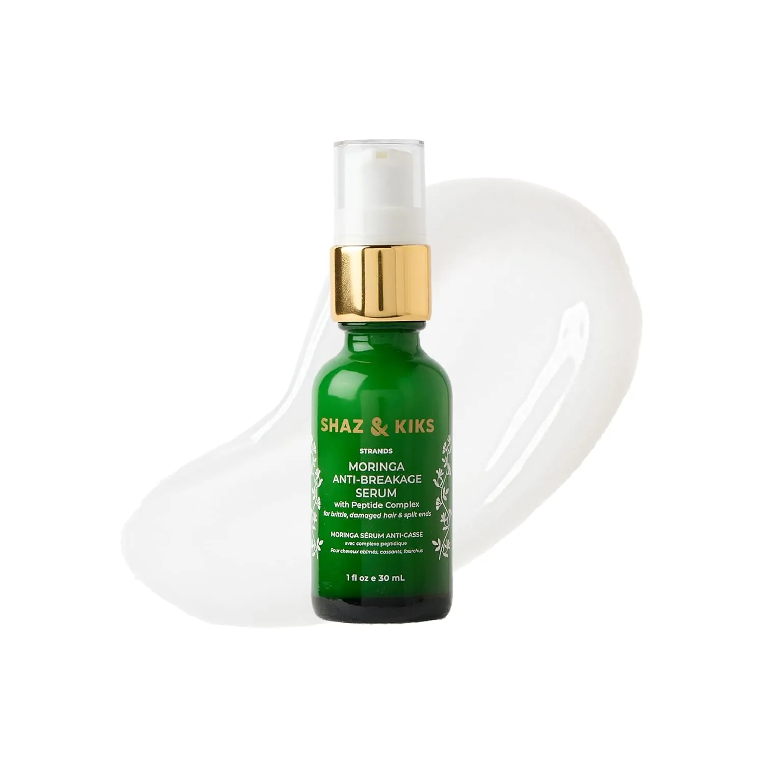SHAZ & KIKS Moringa Anti-Breakage Peptide Serum for Dry, Frizzy Hair | Controls Frizz and Rebuilds Damaged Strands | Blend of Clinically Active Peptides and Ayurvedic Oils, 1 Fl Oz