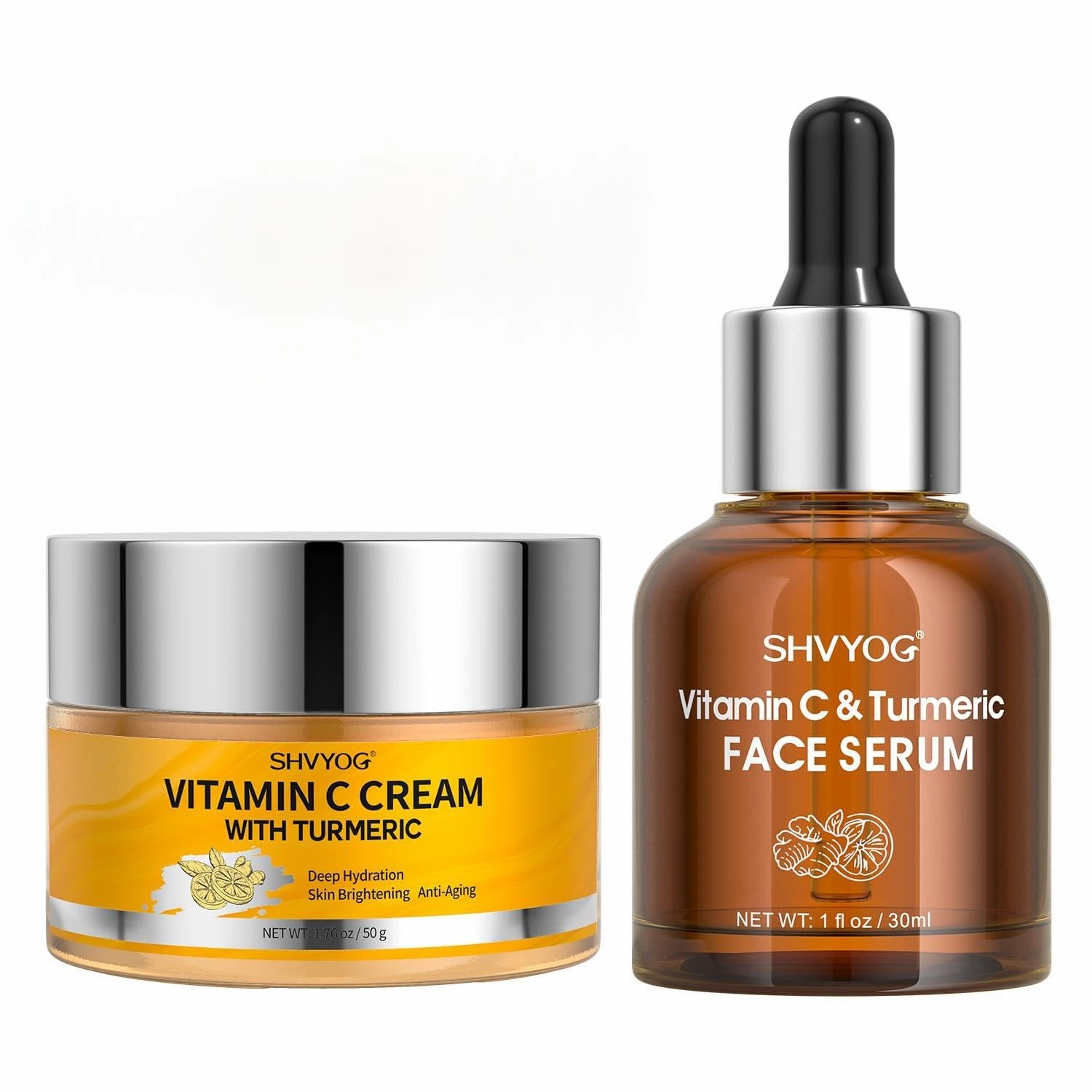 SHVYOG Turmeric Vitamin C Face Cream 1.76 Oz Vitamin C Face Serum with Turmeric 1 Fl Oz
