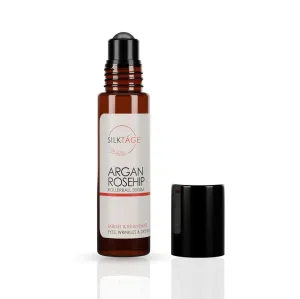 SILKTÁGE Argan Rosehip Rollerball - Organic Argan Oil & Rosehip Oil for Eyes, Wrinkles, Lips, Dry Skin, Age Spots - Anti-Aging Face Oil Serum For Glowing Skin, .33 Fl Oz