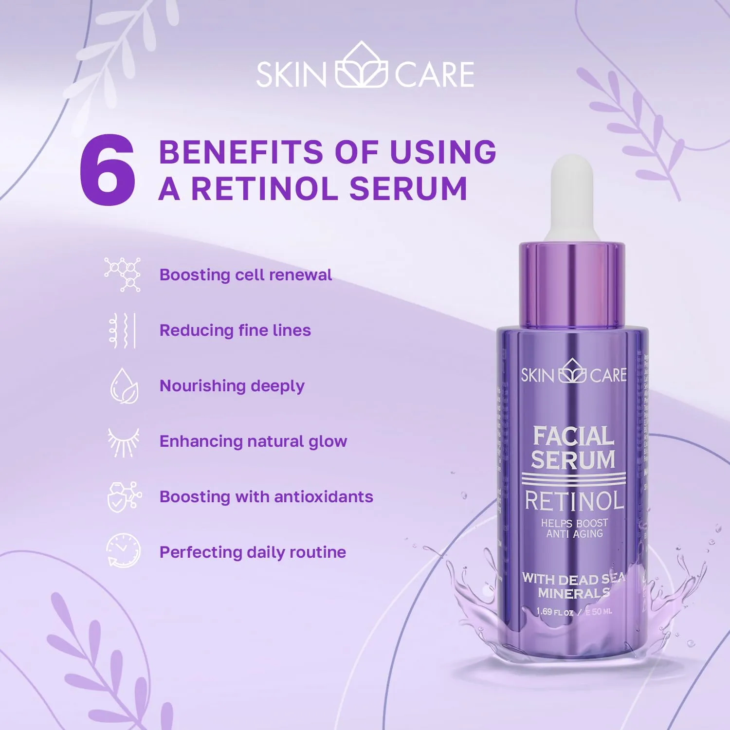 Skin Care Retinol Serum - Rejuvenates Moisturizes Nourishes and Soothes Face - Enriched with Dead Sea Minerals for All Skin Types - Hydrating Facial Care Treatment 1.69 fl.oz