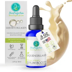 Skin Perfection Liquid Collagen Peptides Serum Booster for Face Elasticity Firming Diy Natural Ingredient Marine Collagen Soluble Plumper Mix in Any Hyaluronic Acid Serum or Facial Cream .5 Oz