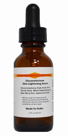 Skin Brightening Serum with Gluconolactone, Kojic Acid, and Hyaluronic Acid (1.2oz, Dropper Dispenser)