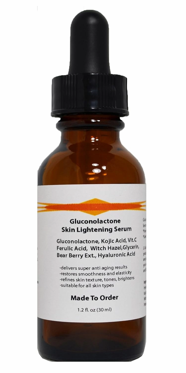 Skin Brightening Serum with Gluconolactone, Kojic Acid, and Hyaluronic Acid (1.2oz, Dropper Dispenser)