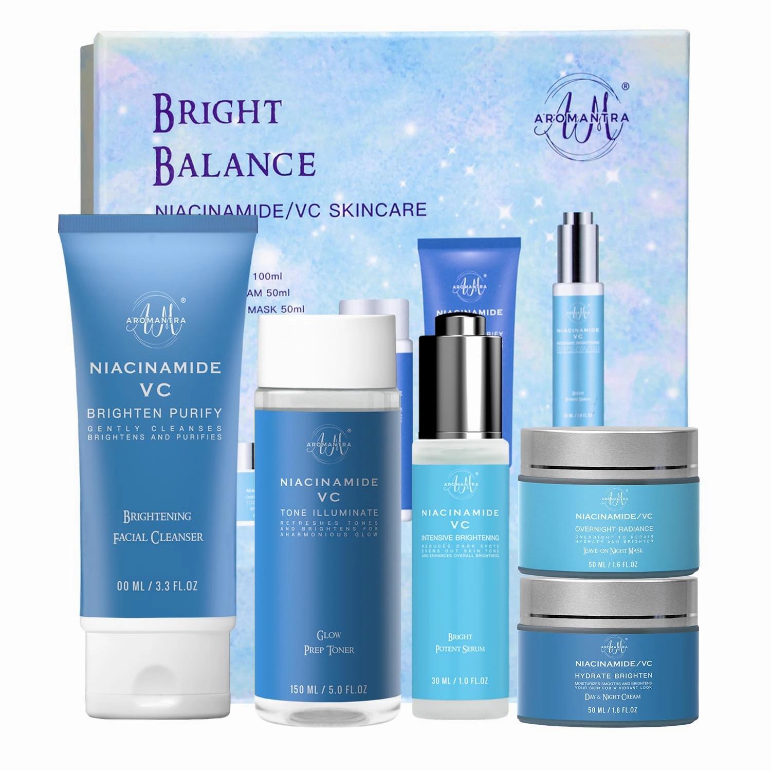 Skin Care Kit for Women, Hydrating Skincare Set Niacinamide Vitamin C, Daily Routine 5 In 1 W/Facial Cleanser, Toner, Serum, Cream, and Mask, Fragrance-Free, Suit for All Skin Type