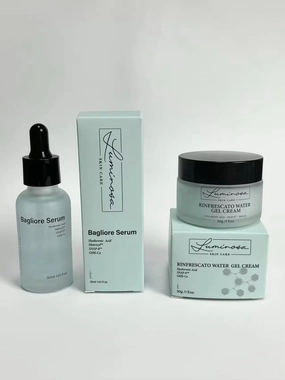 Skin Care Set, Bagliore Serum 1.01 fl oz and Rinfrescato Water Gel Cream 1 fl oz, with Hyaluronic Acid