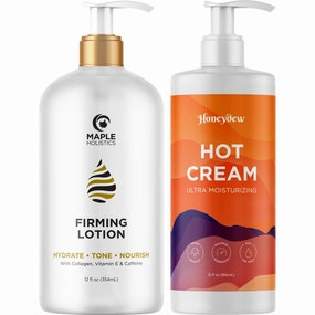 Skin Firming Set with Firming Lotion and Hot Cream - Ultimate Firming and Tightening Body Care Bundle for Thighs Belly & Bottom Made with Essential Oils