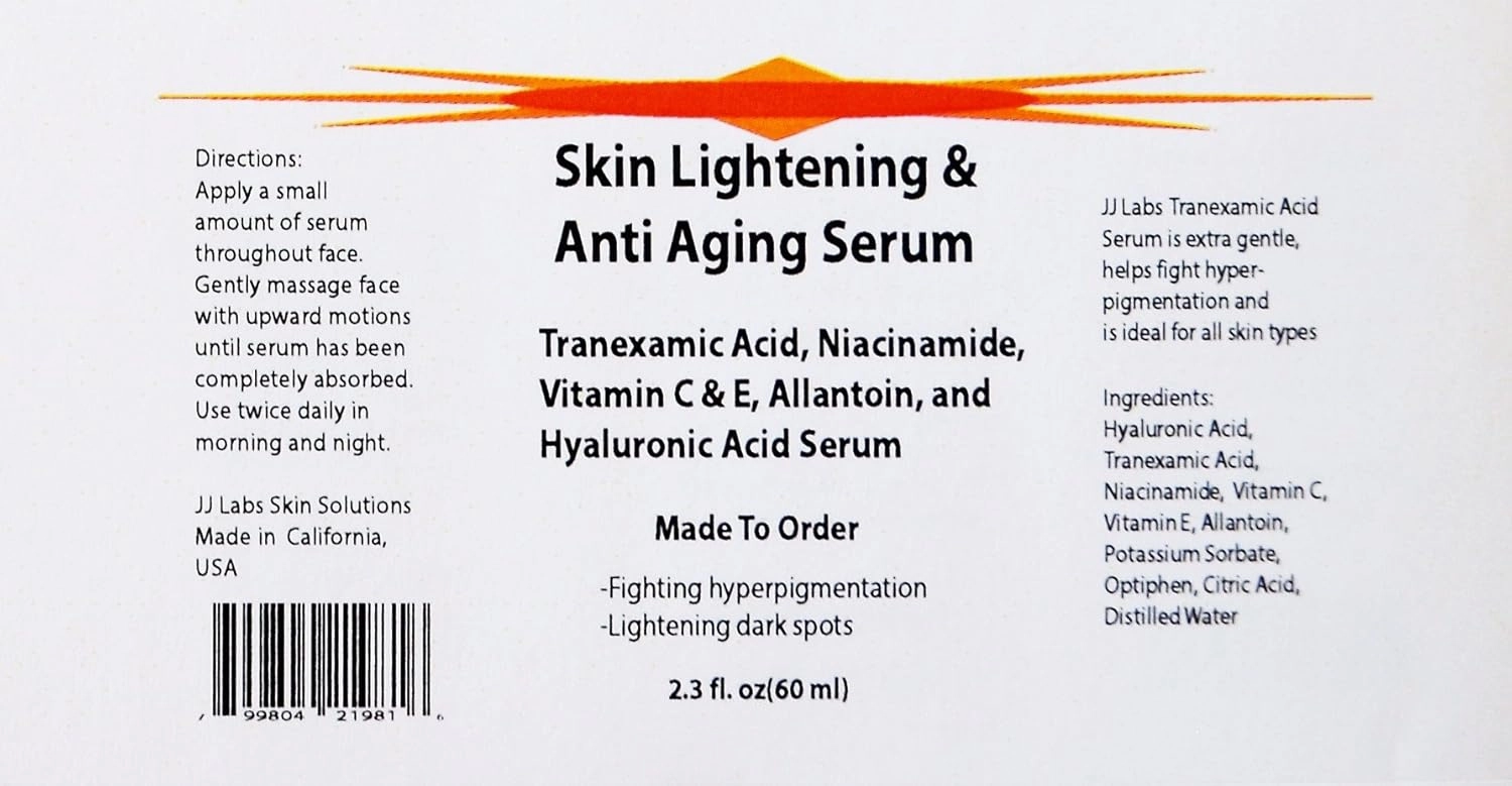 Skin Lightening & Anti Aging Serum w/Tranexamic Acid, B3, Allantoin, and Hyaluronic Acid (2.3oz)