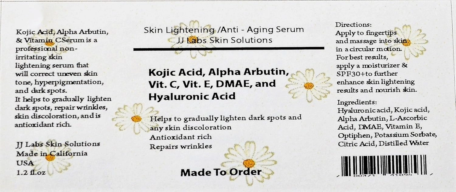 Skin Lightening, Anti-Aging Serum with Kojic Acid, Arbutin,Vitamin C, Hyaluronic acid (1.2oz, Pump Dispenser)