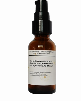 Skin Lightening, Anti-Aging Serum with Kojic Acid, Arbutin,Vitamin C, Hyaluronic acid (1.2oz, Pump Dispenser)