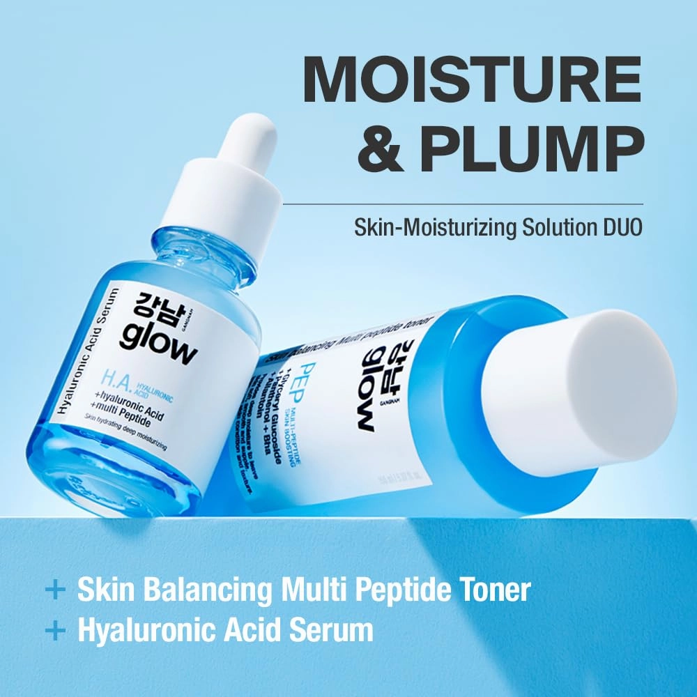Skin-Moisturizing Solution Duo - Multi-Peptide Toner for Face 5.07fl oz & Hyaluronic Acid Serum 1.01fl oz I Korean Skincare I Special Gifts for Women