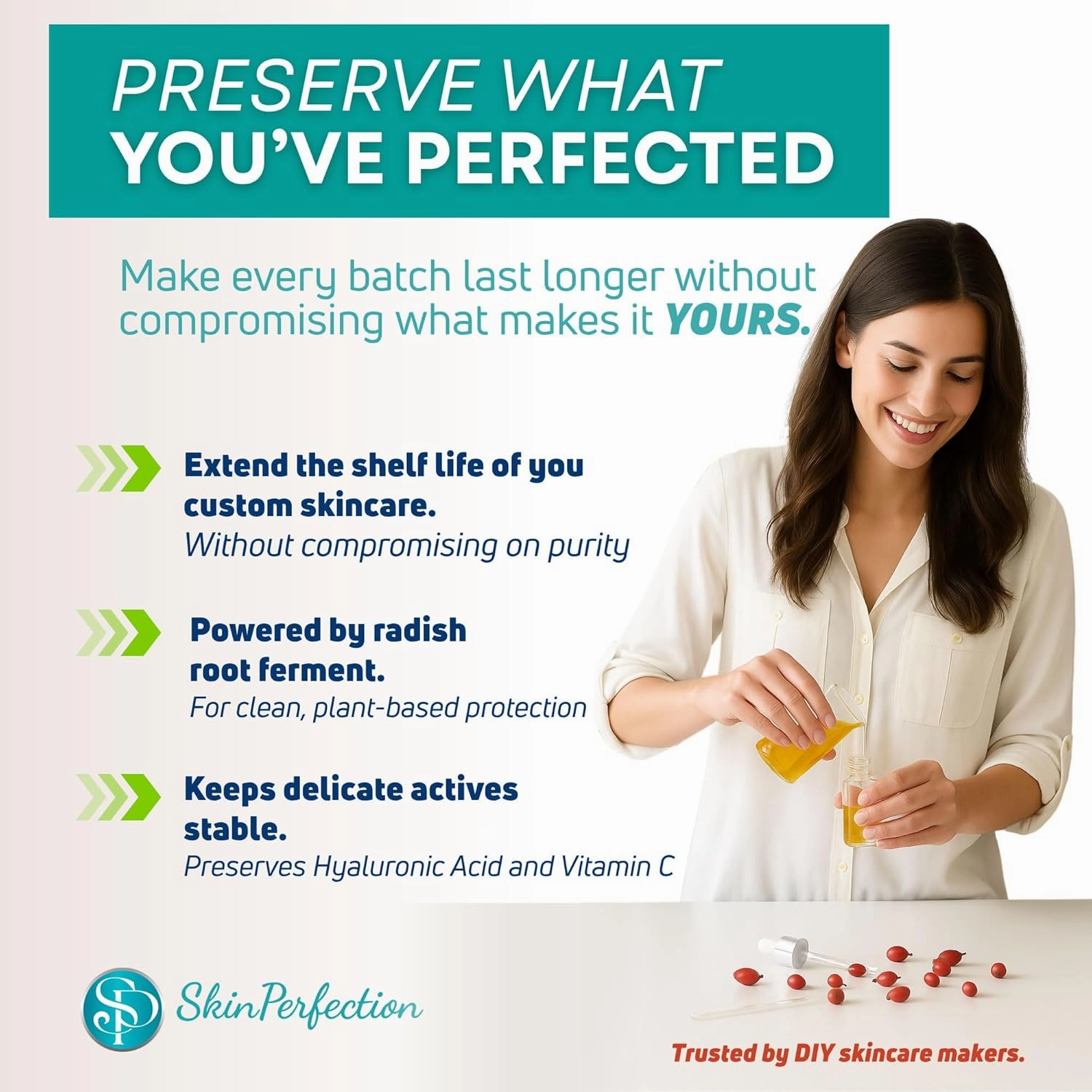 Skin Perfection Leucidal® Liquid Radish Root Natural Alternative to Synthetic Preservatives for Hyaluronic Acid Serums, DIY Lotion Making, Skin Care, Cosmetics, Beauty Lines (0.5 ounces)