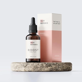 Skin Reverie's BOOST Vitamin C Face Serum: HYDRATING SERUM FOR ALL SKIN TYPES. 'BOOST' your skin with this nutrient-rich Vitamin C facial serum packed with antioxidants and collagen-boosting love.