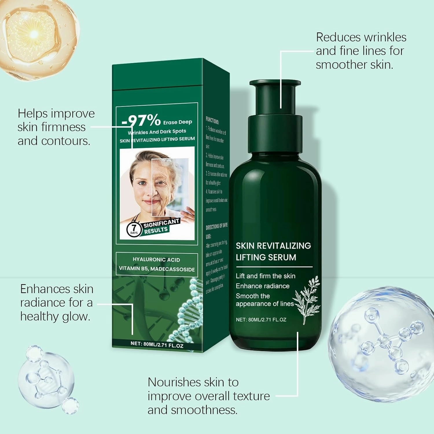 Skin Revitalizing Lifting Serum - Anti-Wrinkle & Hydration Treatment, Hyaluronic Acid & Niacinamide, Skin Rejuvenation(4Count (Pack of 4))