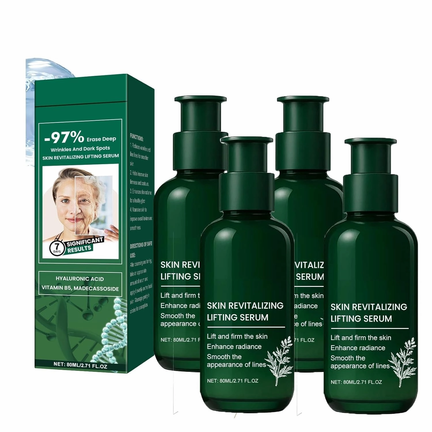 Skin Revitalizing Lifting Serum - Anti-Wrinkle & Hydration Treatment, Hyaluronic Acid & Niacinamide, Skin Rejuvenation(4Count (Pack of 4))