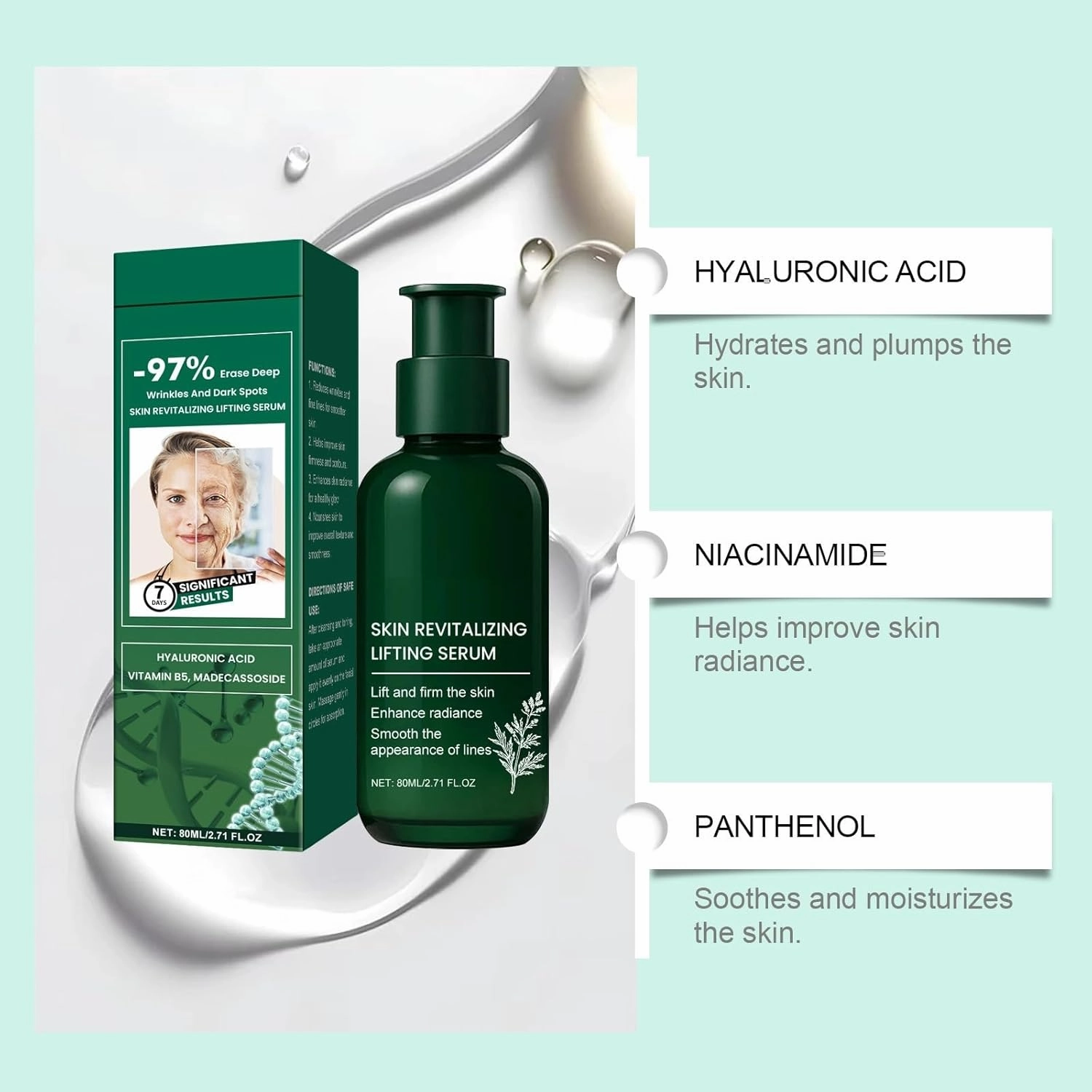 Skin Revitalizing Lifting Serum - Anti-Wrinkle & Hydration Treatment, Hyaluronic Acid & Niacinamide, Skin Rejuvenation(4Count (Pack of 4))