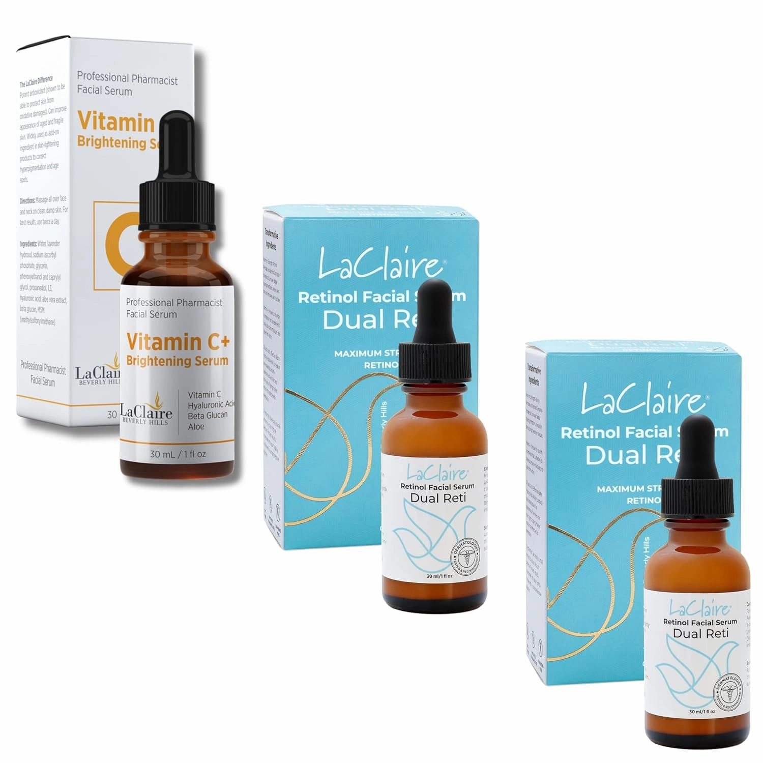 Skincare Duo: 2 Units of 8% Complex Retinol Face Serum   1 Unit of Vitamin C  Serum, Anti-Aging, Brightening, Firming, Smoothing, 30 ml Each