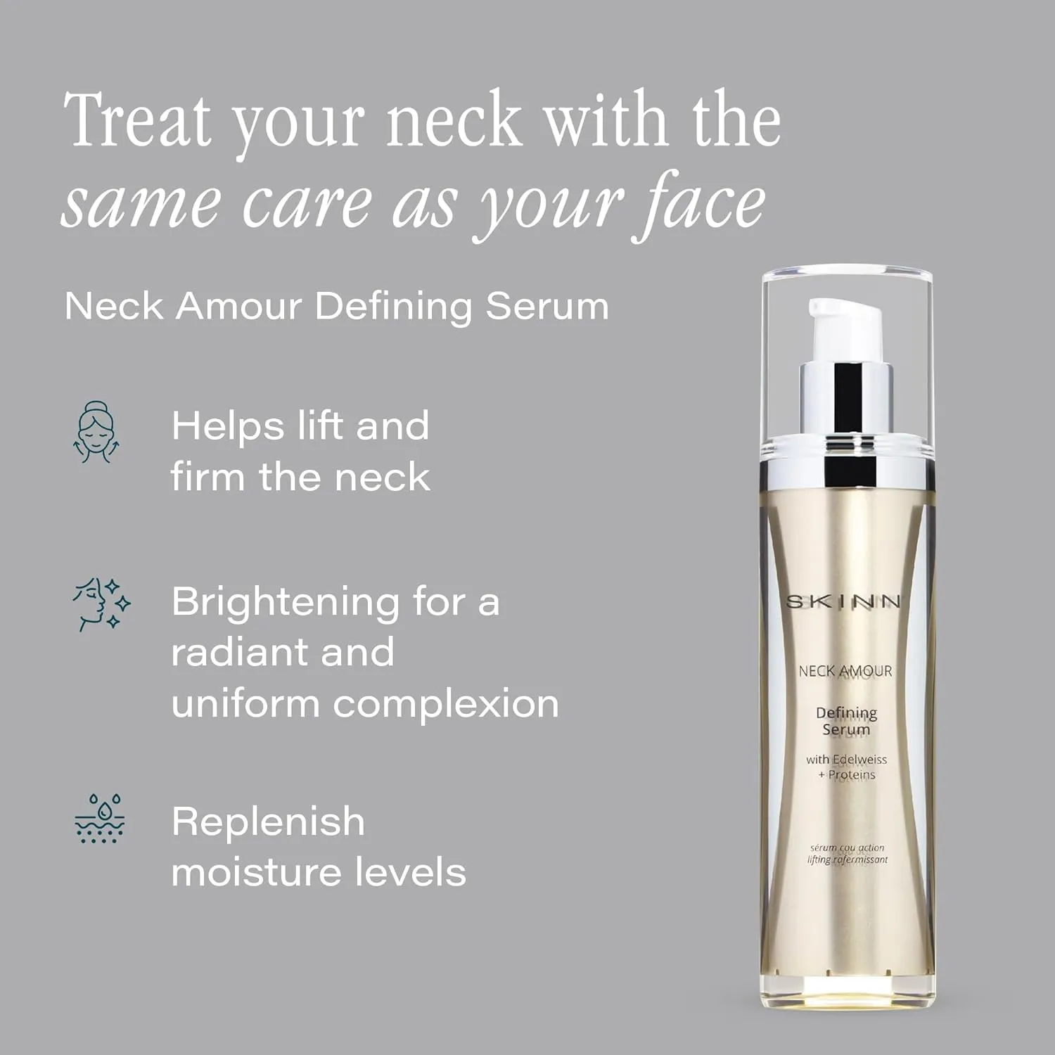 SKINN Neck Amour Defining Serum - Anti-Aging Neck Firming & Tightening Cream - Hydrating & Brightening Peptides Exfoliates Lifts & Firms Skin for Radiant Complexion - Enriched with Rice Protein