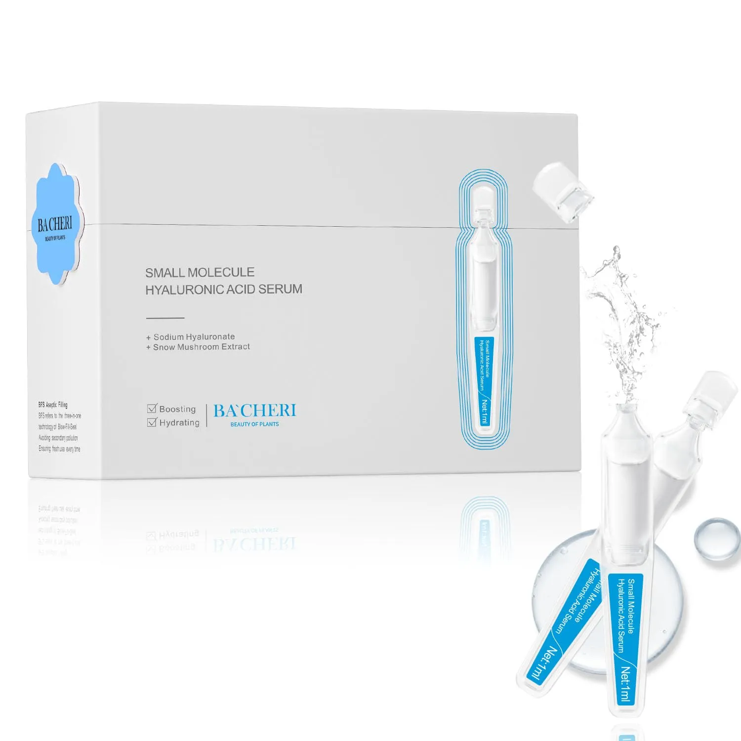 Small Molecule Hyaluronic Acid Serum – Ultra-Lightweight Hydrating Facial Serum for All Skin Types, 1ml * 30 Ampoules