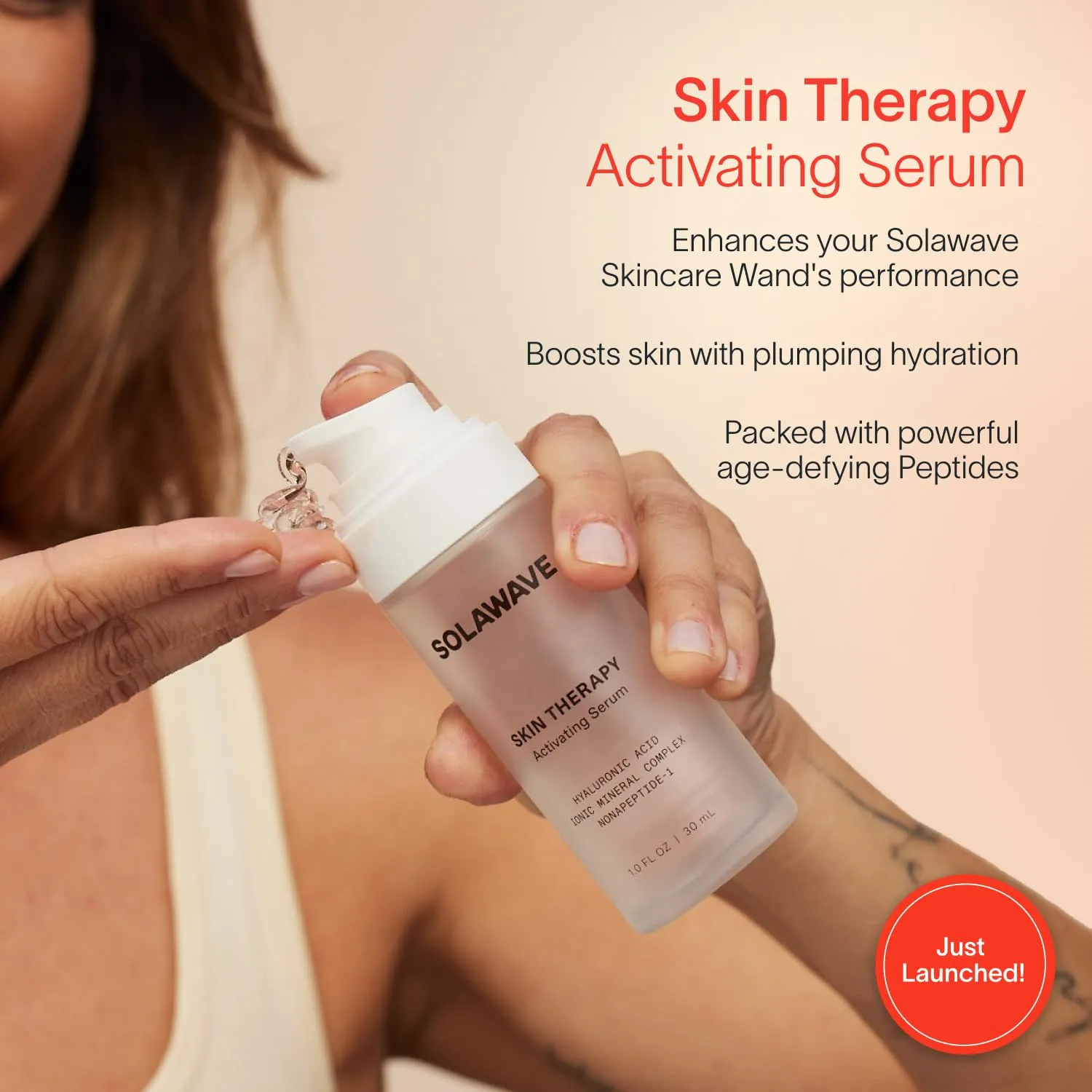Solawave Wand Skin Therapy Activating Serum | Hyaluronic Acid and Peptides | Enhance Skincare Device Results | Hydrating Microcurrent Galvanic Current | Wrinkle Smoothing