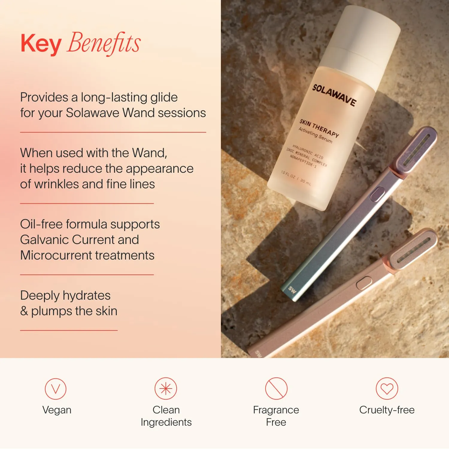 Solawave Wand Skin Therapy Activating Serum | Hyaluronic Acid and Peptides | Enhance Skincare Device Results | Hydrating Microcurrent Galvanic Current | Wrinkle Smoothing