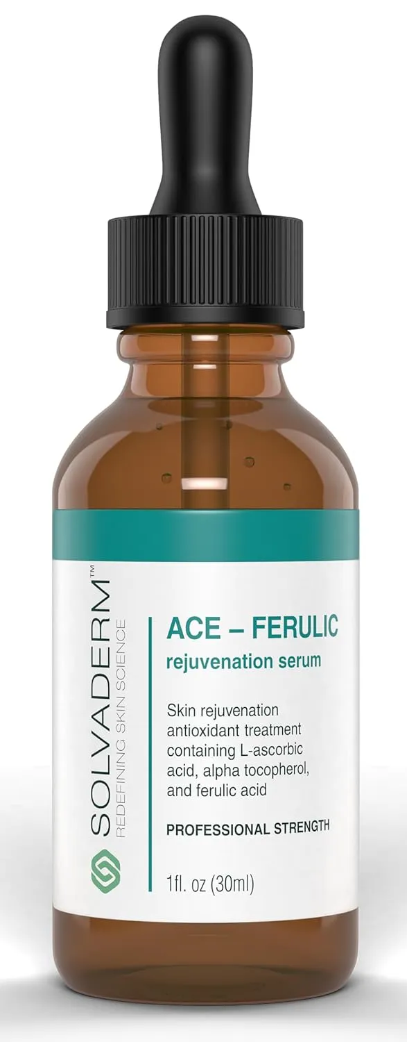 Solvaderm Ace-Ferulic Antioxidant Serum – Vitamin A, C, E   Ferulic Acid – Fights Free Radicals, Improves Skin Tone, Reduces Wrinkles – Anti-Aging, Hydrating Serum for All Skin Types