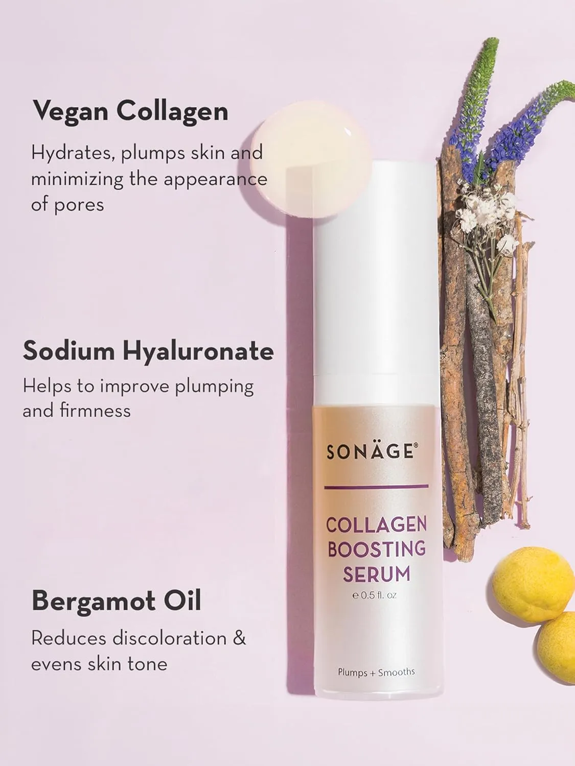 Sonage Collagen Boosting Serum: Vegan Anti-Aging Face Serum | Plumps, Smooths, Minimizes Pores, Wrinkles